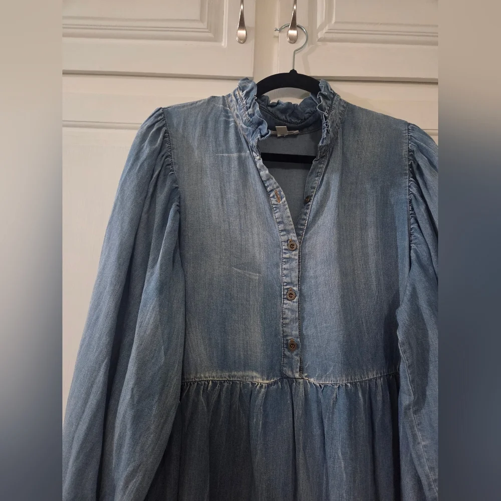 GeeGee Chambray Long Sleeve Tiered Mini Dress - Picture 5 of 6